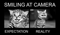 smiling at camera